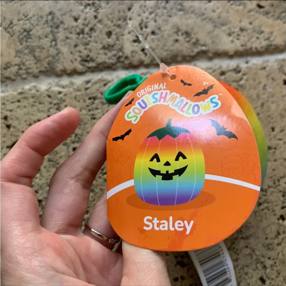 Squishmallow Staley Rainbow Pumpkin Clip Keychain NWT